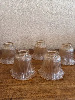 (5) Vintage Iridescent Hobnail Vanity Light Fan Cover Ruffled Nouveau Hollywood